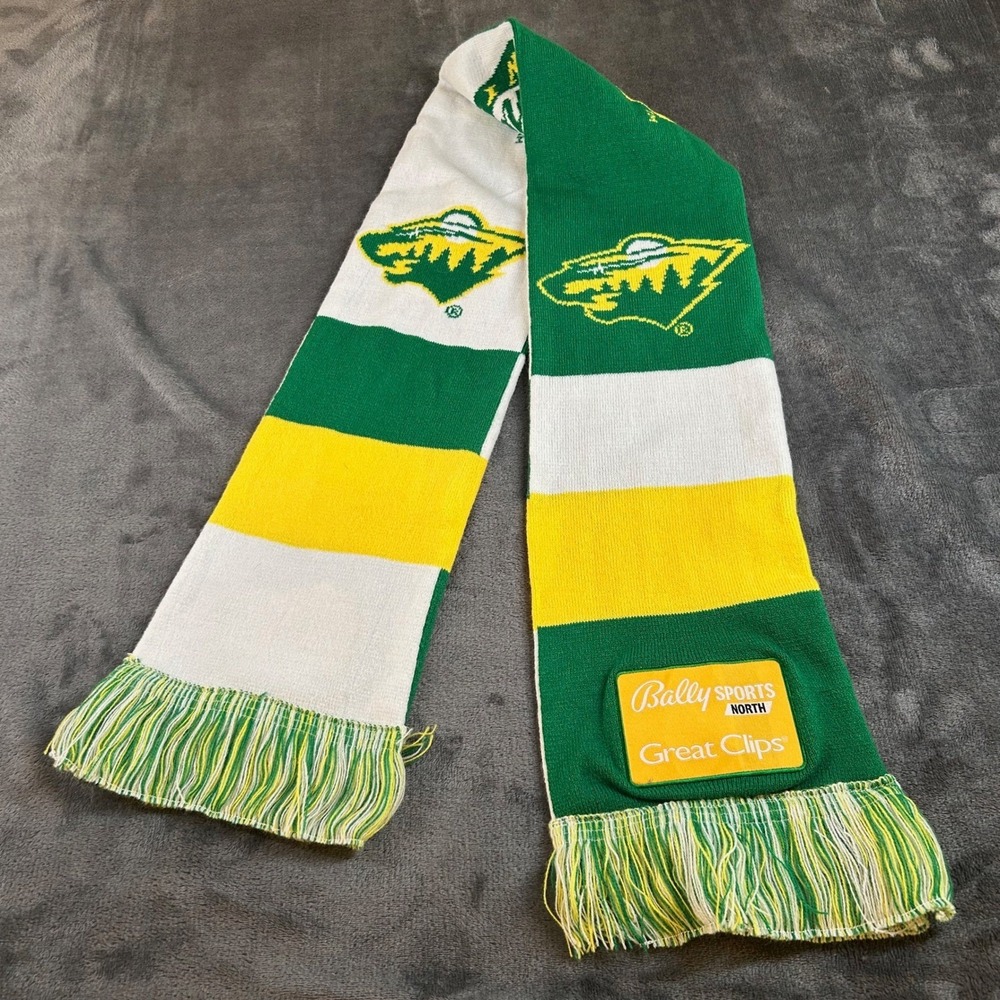 Minnesota Wild Hockey Day 2023 Scarf Unisex One Size Green Striped Fringe